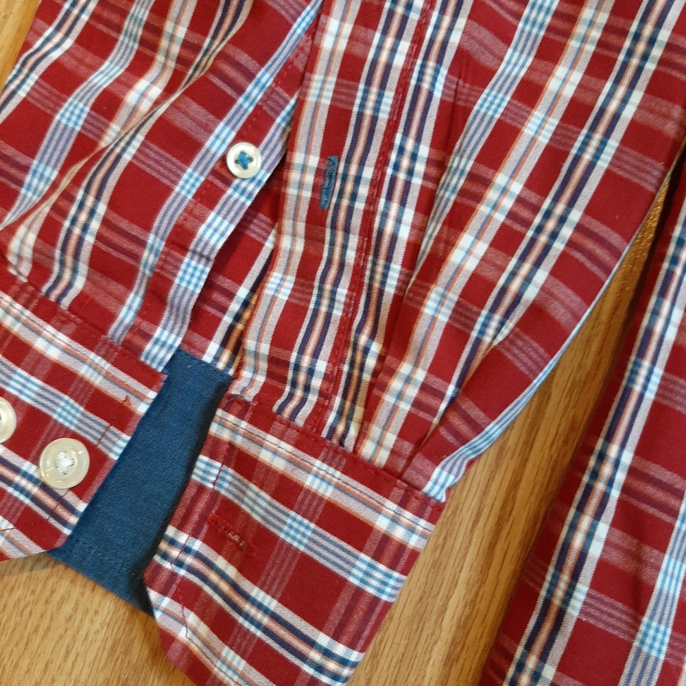 Izod Big Men's Red & White Plaid Long Sleeve Button Shirt - Picture 5 of 6